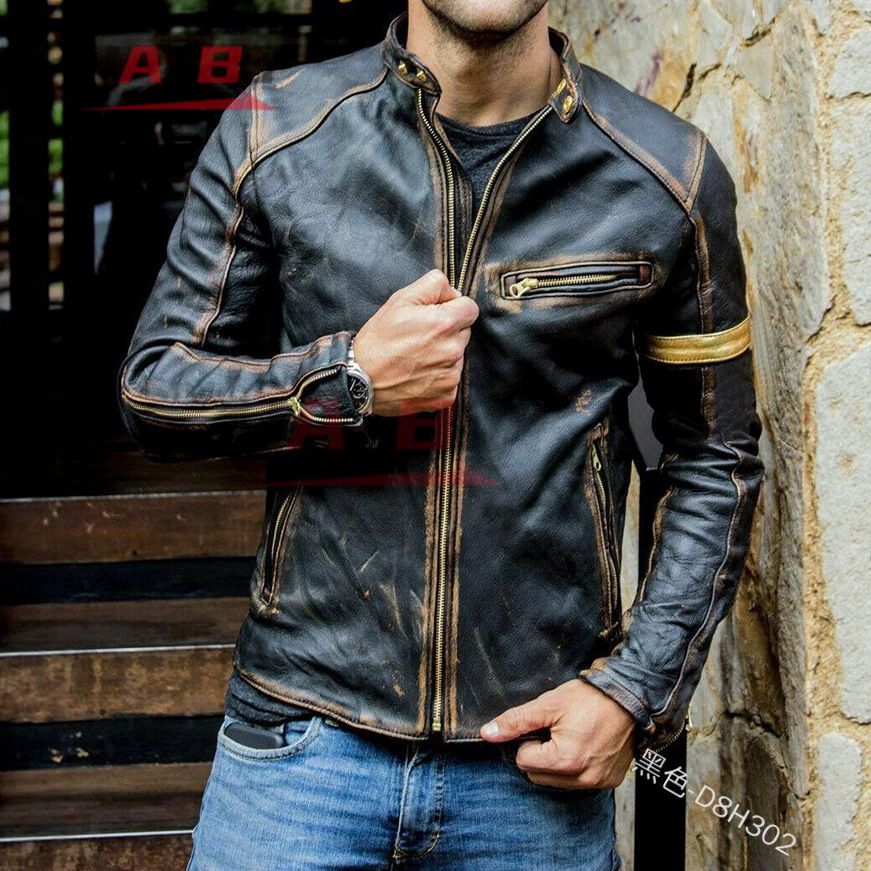Gearx Motorcycle Jacket - Giacca in Pelle Retrò da Motociclista,